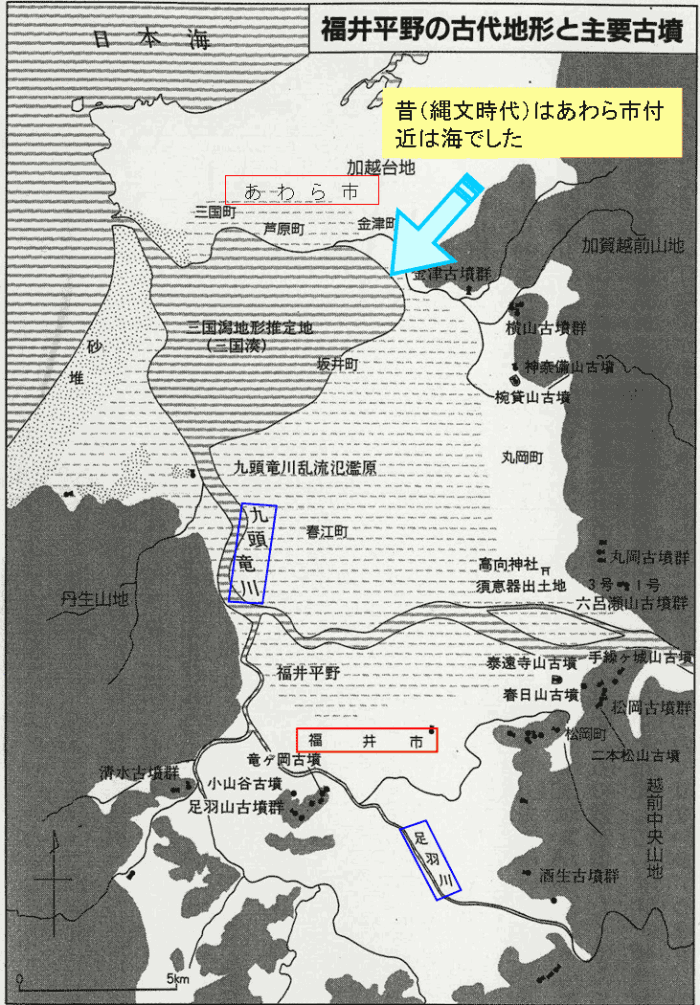 福井平野の古代地形と主要古墳