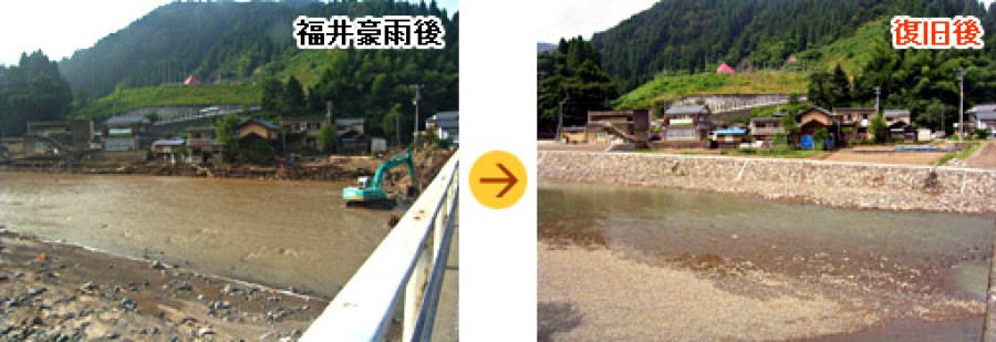 福井豪雨後と復旧後
