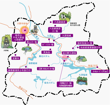 大野市周辺の主な観光資源位置図
